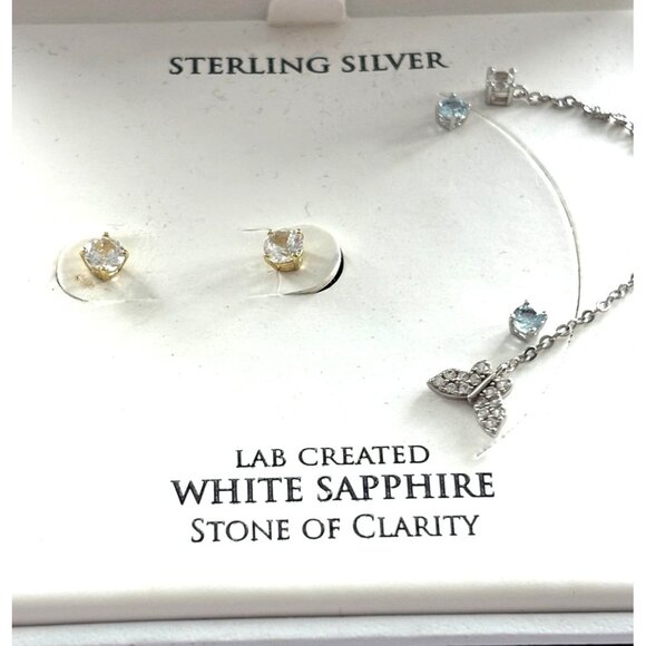 Sterling Silver Earrings & Bracelet Set With Lab Created White Sapphire Stone Of - Picture 1 of 7